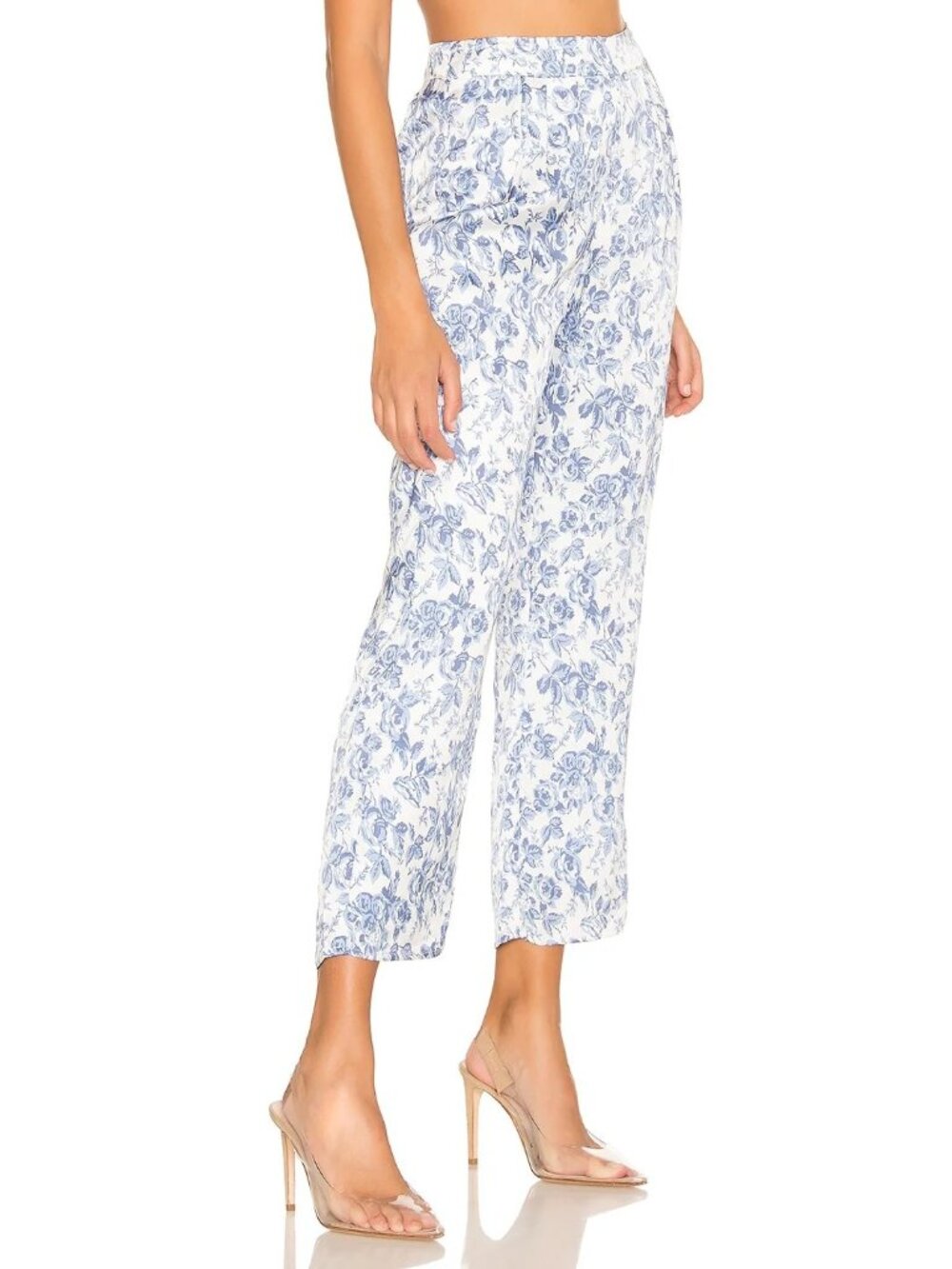 Revolve x Lovers + Friends Size M Audra Blue White Satin Floral Trouser Pants
